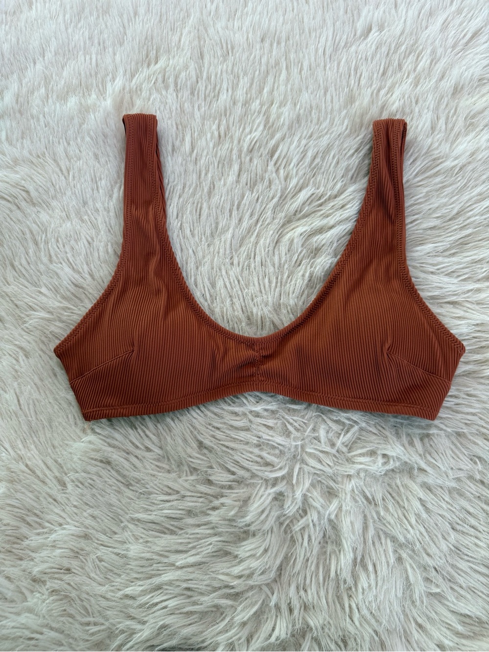 aerie Ribbed Scoop Bralette - Rust Brown